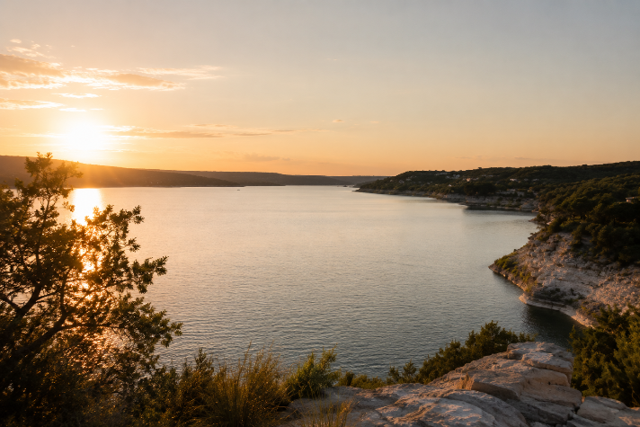 Austin Hill Country landscape at golden hour near Austin, TX