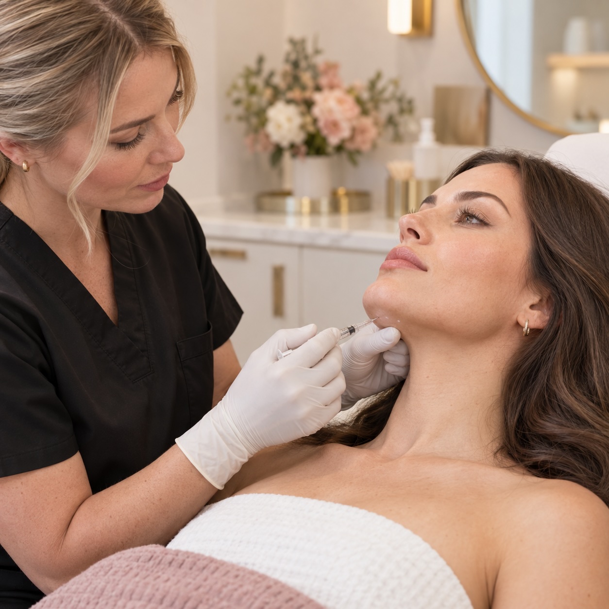 Kybella submental treatment area being marked at Austin Med Spa in Austin, TX
